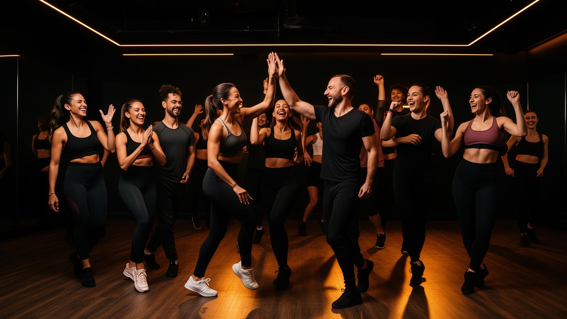 Adults celebrating together after a Tribu dance class